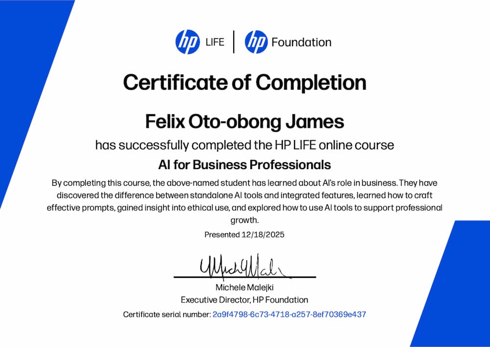 HP LIFE Certificate